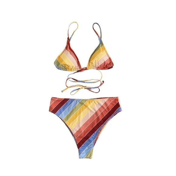 Billabong Bikini Set XL Brighter Daze Slide Tall Triangle Top & Rise Bottoms NEW - Picture 1 of 16